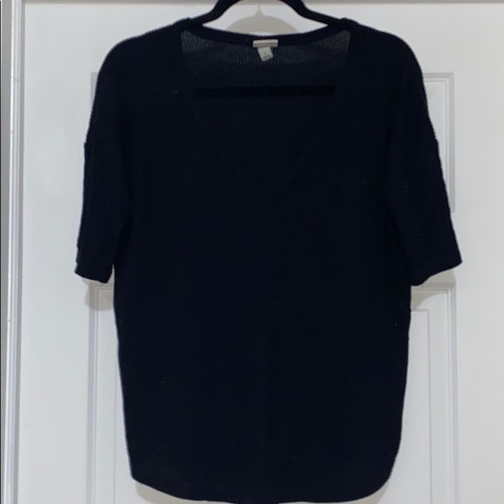 A New Day Short Sleeve Ribbed Top V Neck Black